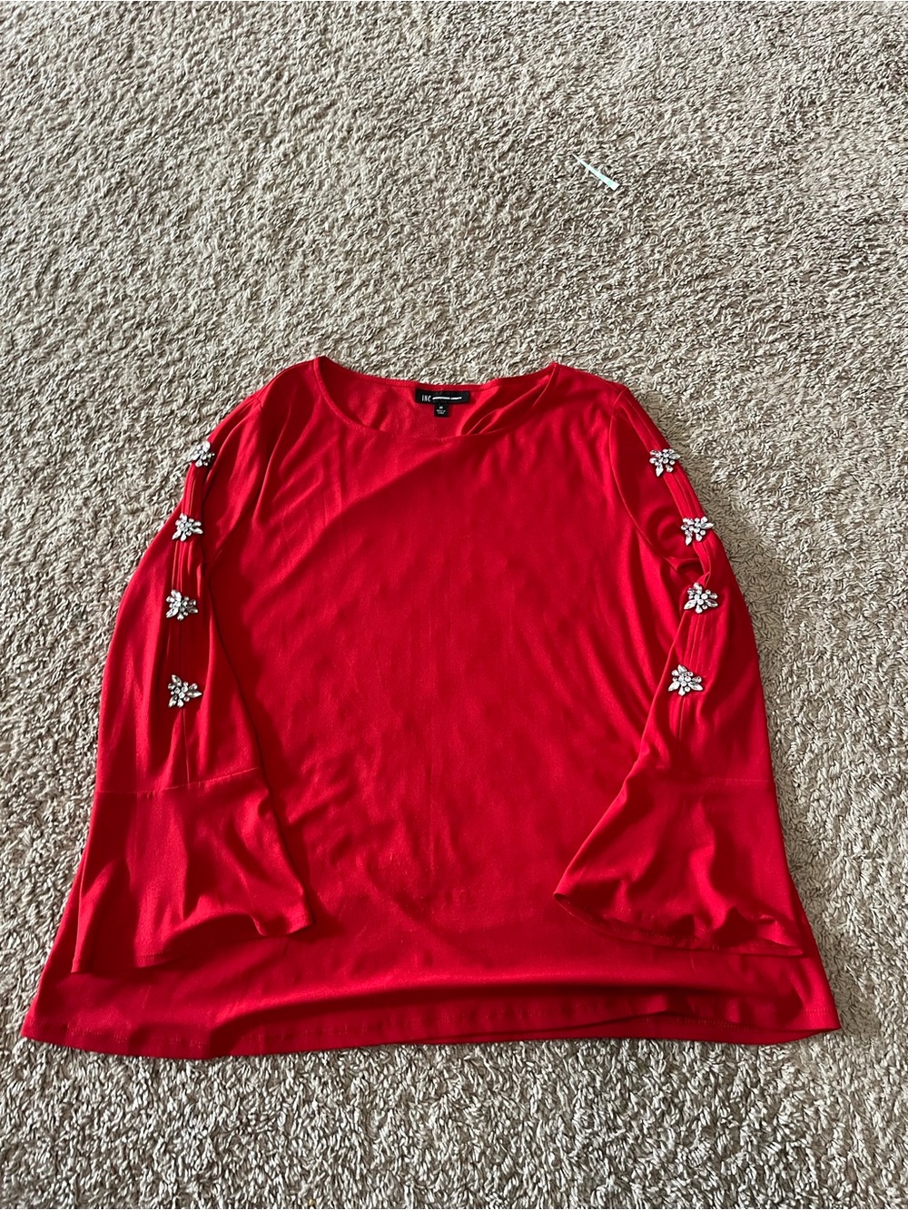 INC International Concepts Red Rhinestone Embellished Bell Sleeve Blouse 3XL NEW